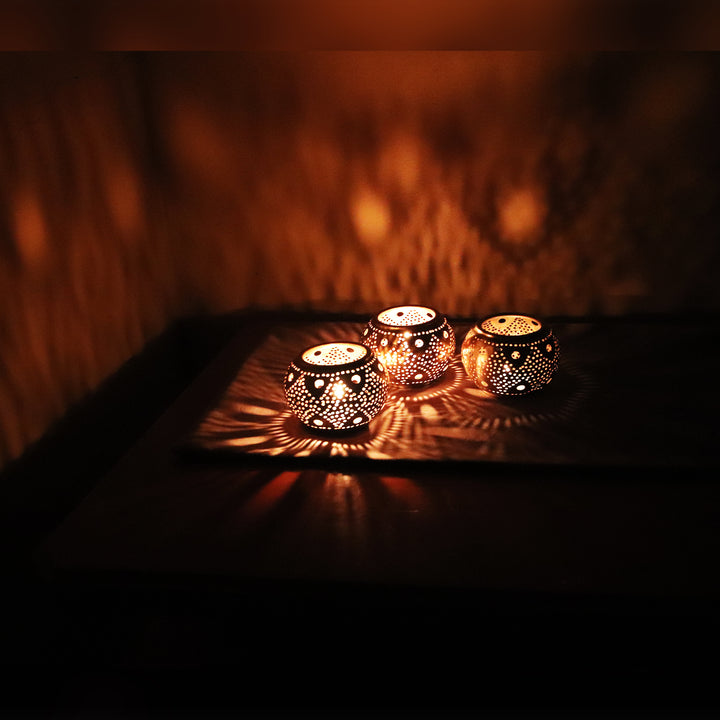 set of 3 brass candle holders - bohoprime