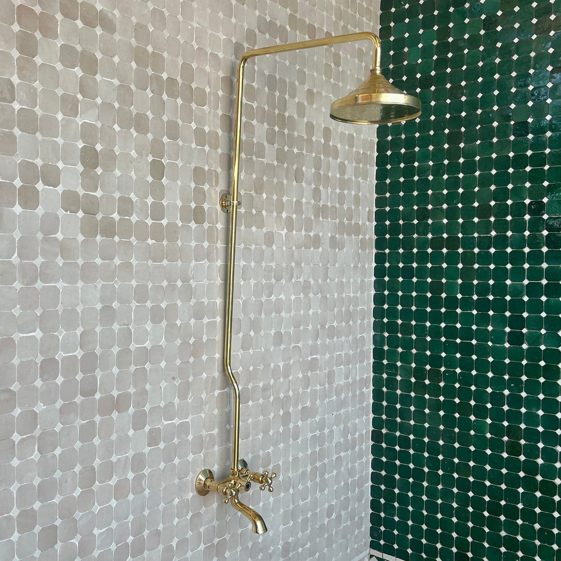Unlacquered Brass Shower System, Round Shower Head with High Pressure - bohoprime