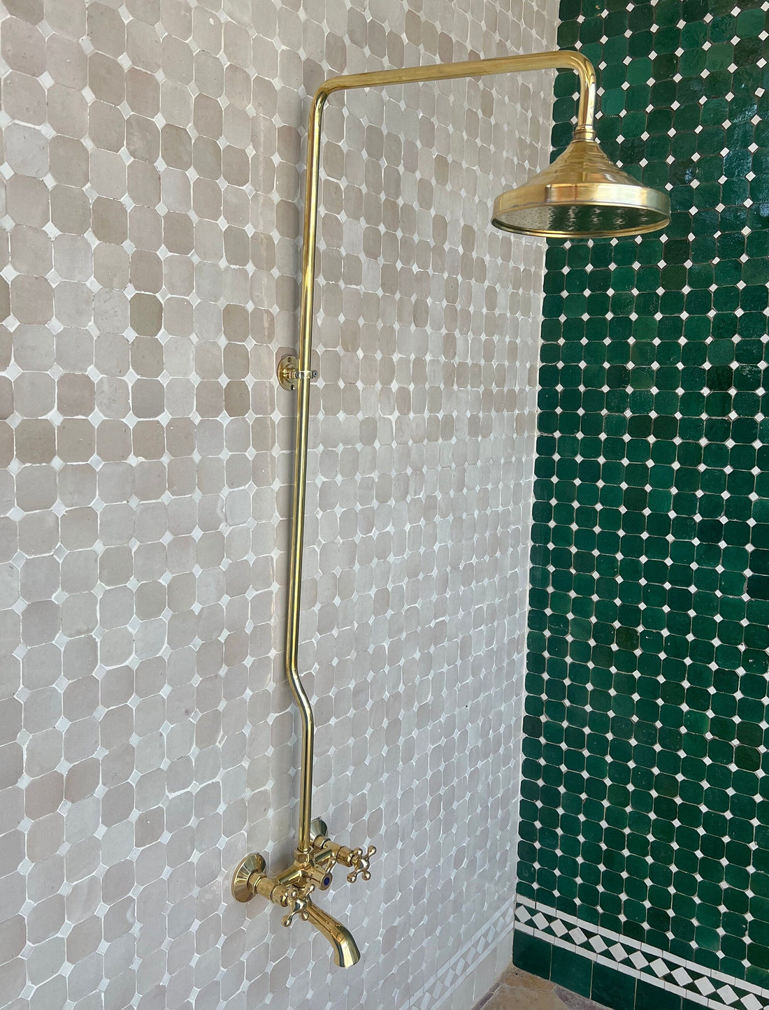 Unlacquered Brass Shower System, Round Shower Head with High Pressure - bohoprime