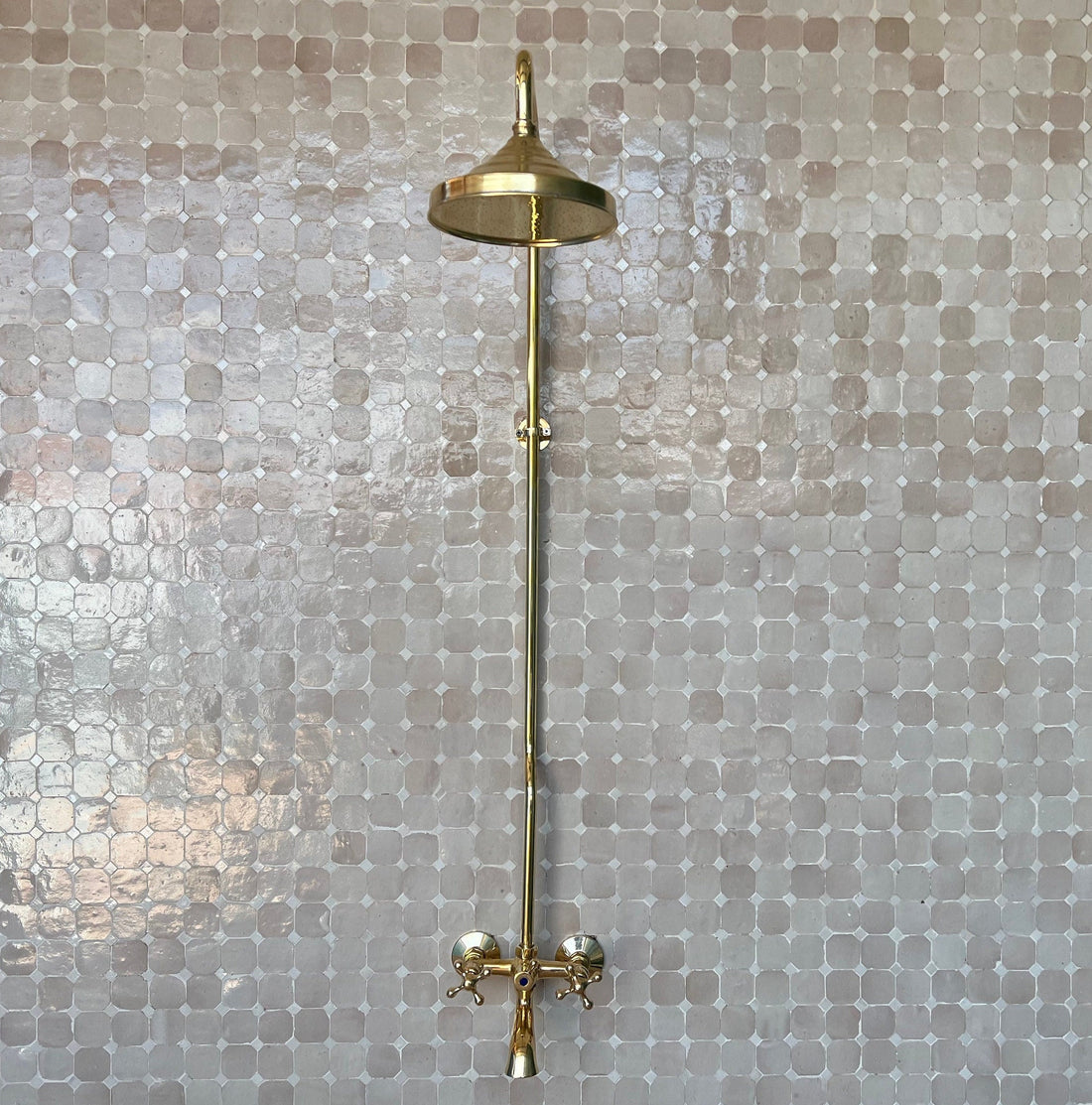 Unlacquered Brass Shower System, Round Shower Head with High Pressure - bohoprime