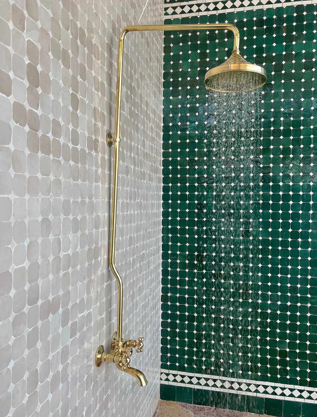 Unlacquered Brass Shower System, Round Shower Head with High Pressure - bohoprime