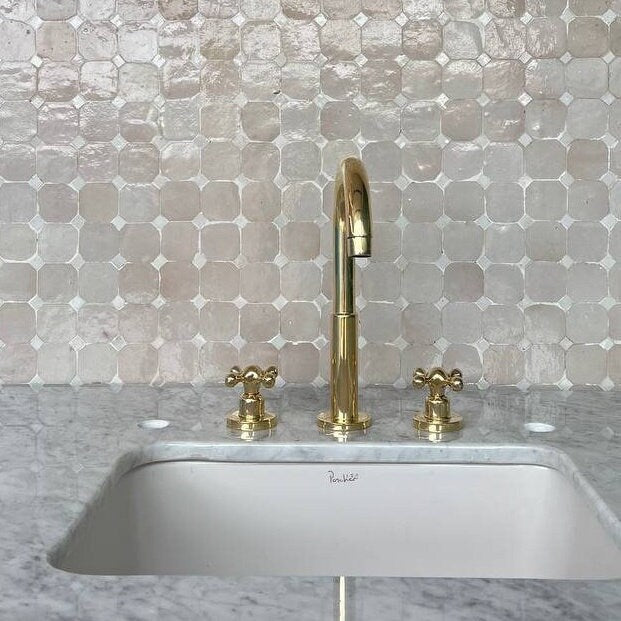 Widespread Bathroom Faucet in unlacquered Brass, Vintage Faucet Handles - bohoprime