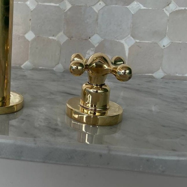 Widespread Bathroom Faucet in unlacquered Brass, Vintage Faucet Handles - bohoprime