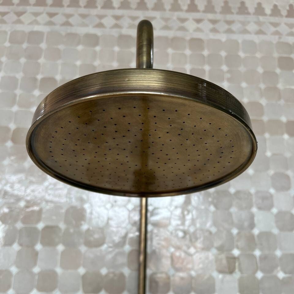 Antique Bronze Shower System – High Pressure Round Head in Solid Brass - bohoprime