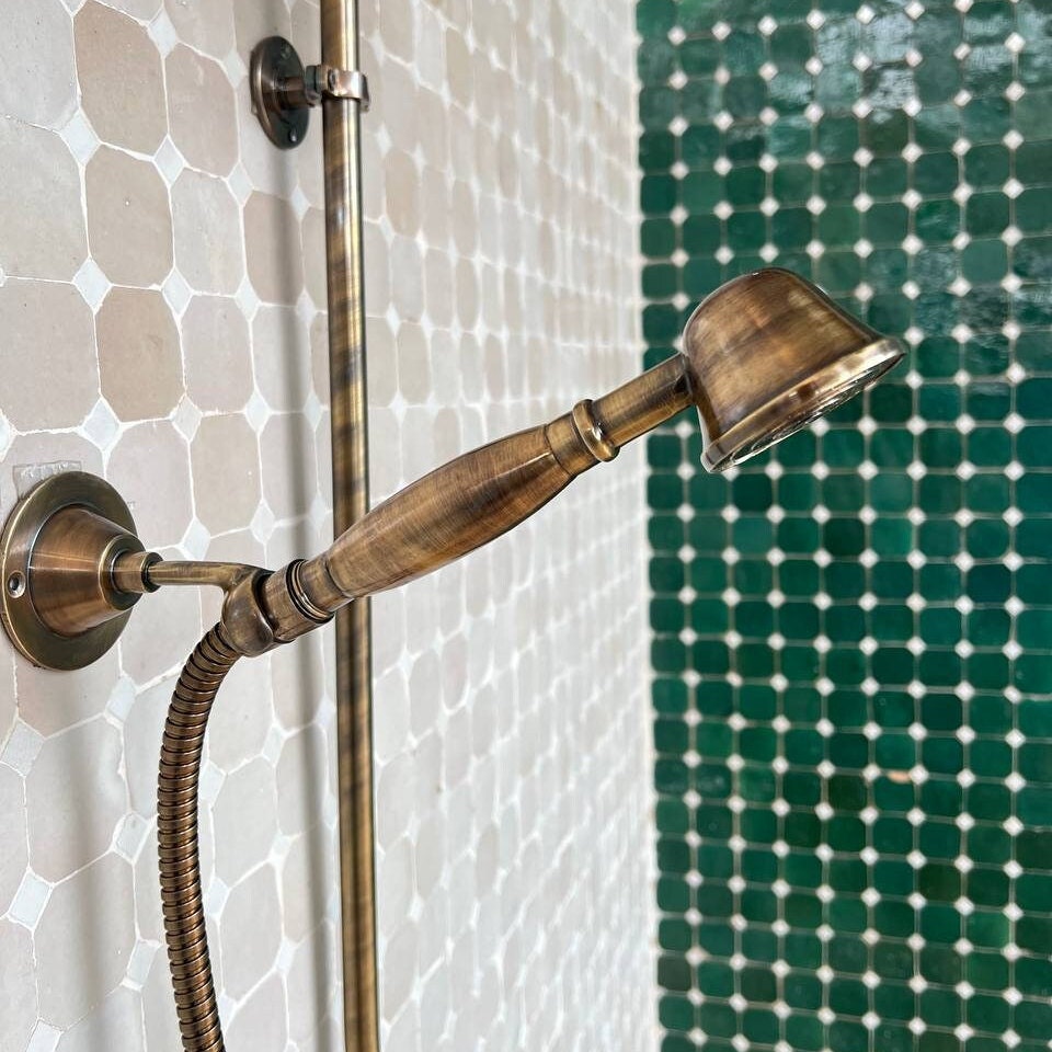 Antique Bronze Shower System – High Pressure Round Head in Solid Brass - bohoprime