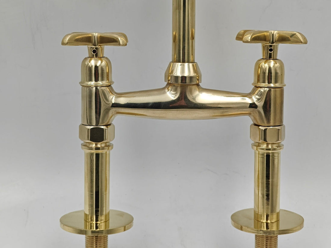 Antique Style Solid Brass Bridge Faucet – Classic Vintage Kitchen Sink Tap - bohoprime