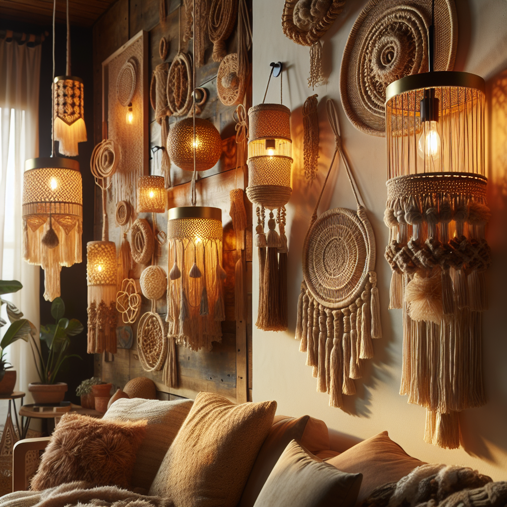 Unique Boho Handcrafted Macrame & Rattan Boho Wall Sconces
