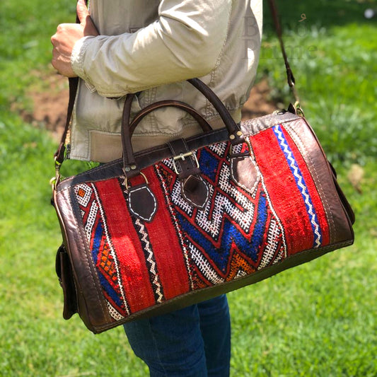 Personalized Travel Bag, Kilim Weekender Bag, Leather Kilim, Overnight Bag, Carpet Bag