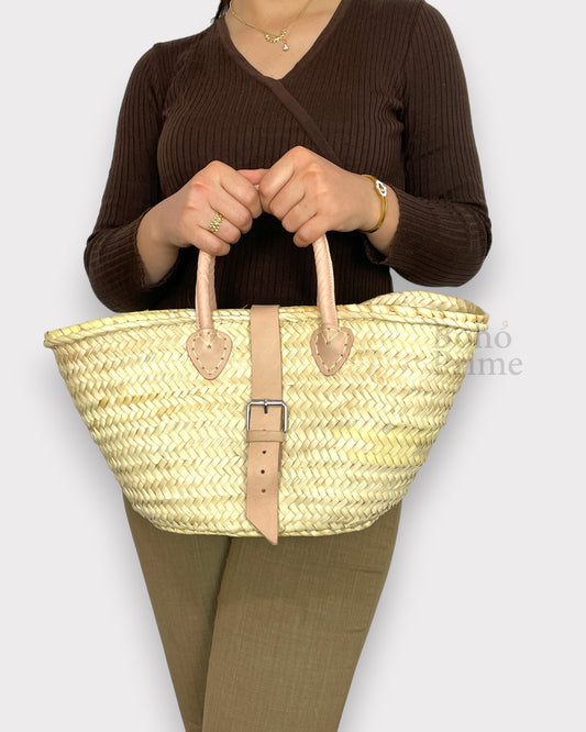 straw bag with leather handles beach bag