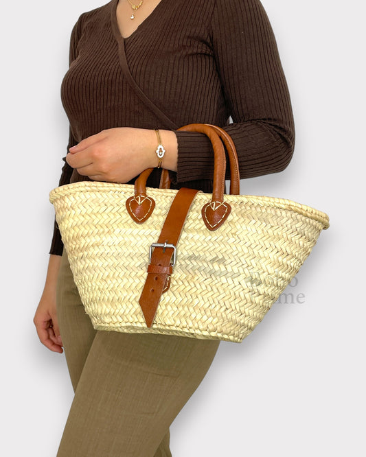 straw bag with leather handles beach bag