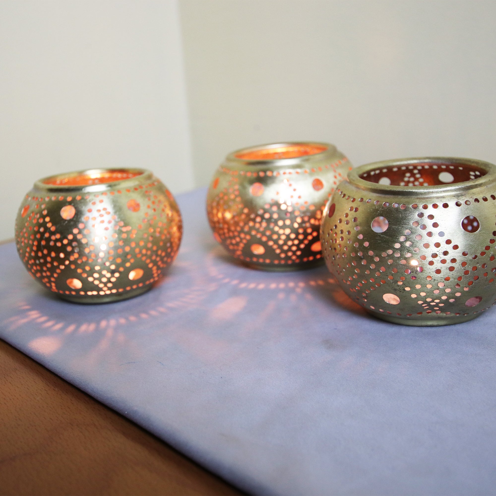 set of 3 brass candle holders - bohoprime