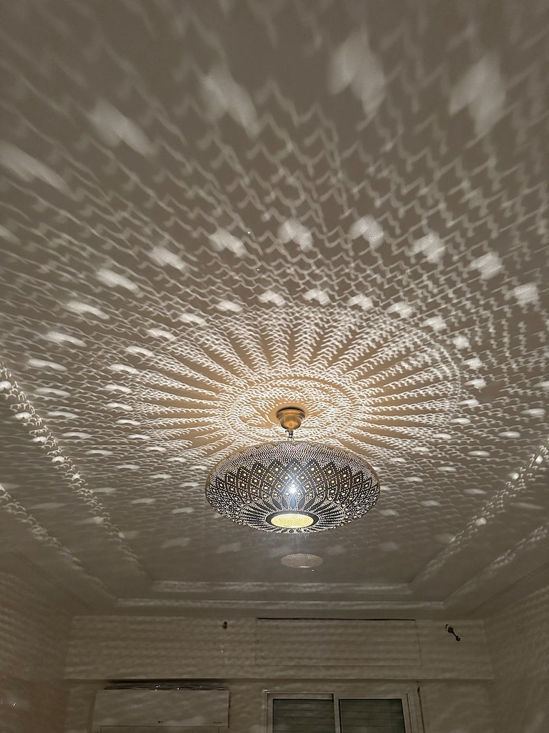 Moroccan brass chandelier lighting, silver pendant light , bronze ceiling lamp , silver chandelier, black pendant lighting,handmade pendant - bohoprime