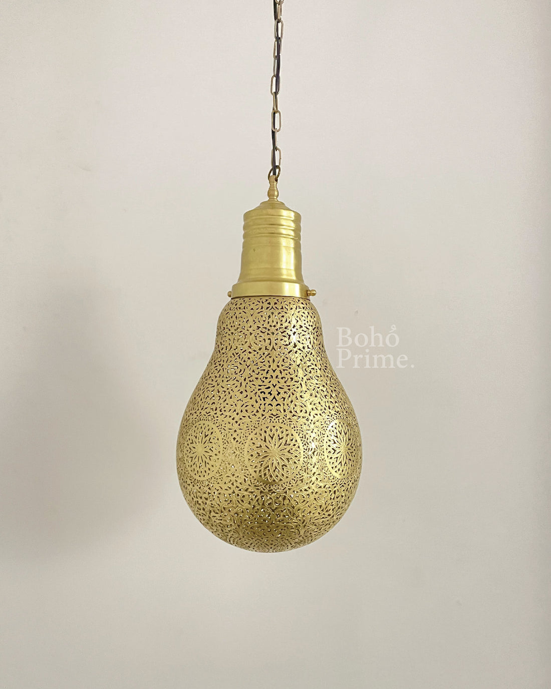 Moroccan Hanging Lamp in Shape of Bulb, Brass Pendant Lighting, Ceiling Light Shade - bohoprime