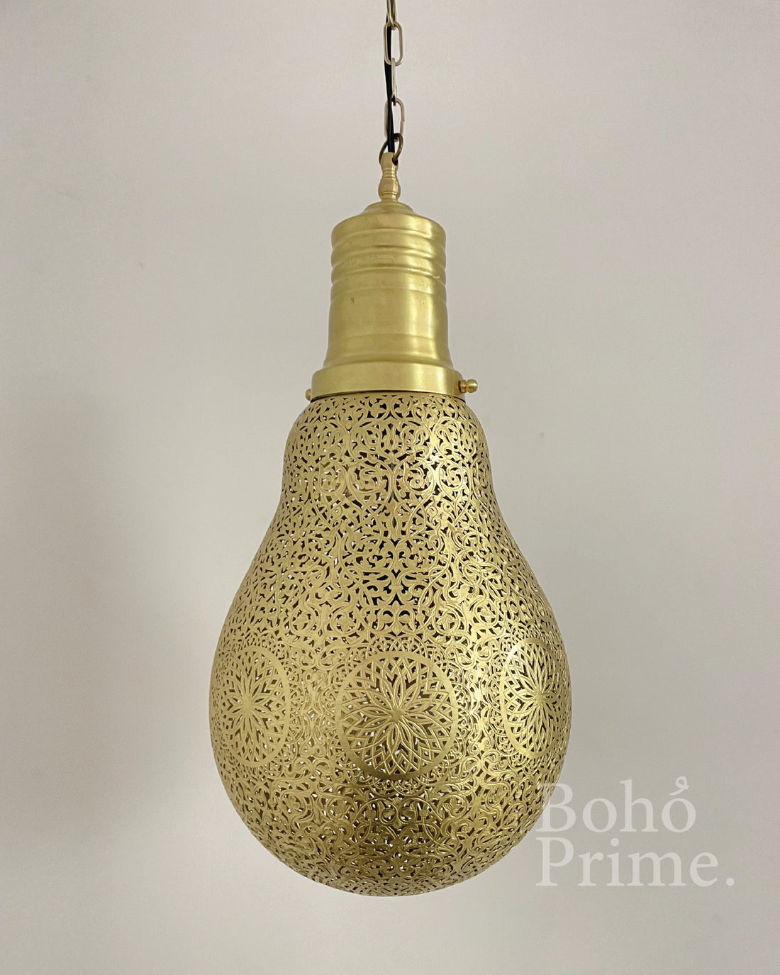 Moroccan Hanging Lamp in Shape of Bulb, Brass Pendant Lighting, Ceiling Light Shade - bohoprime