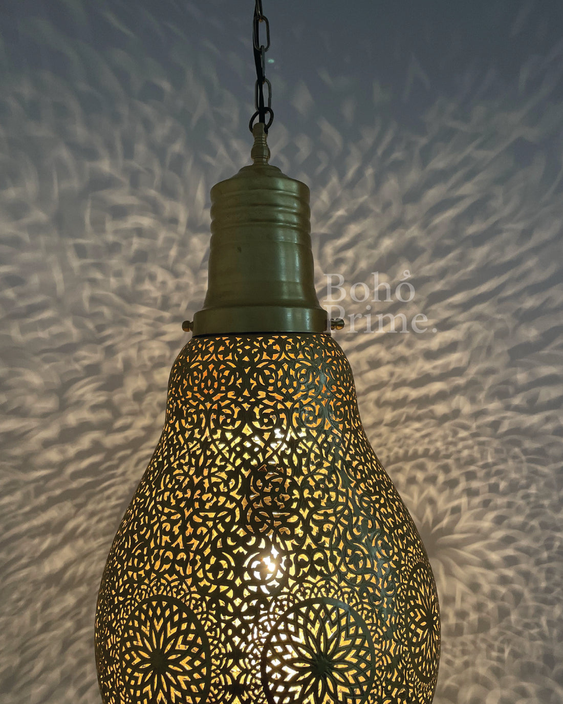 Moroccan Hanging Lamp in Shape of Bulb, Brass Pendant Lighting, Ceiling Light Shade - bohoprime