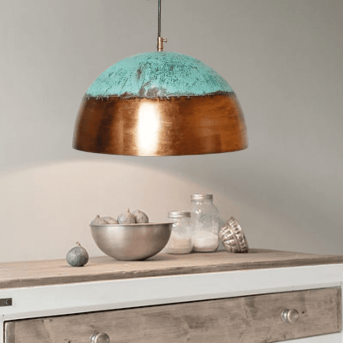 Green Patina Copper Pendant Light,  Oxidized Kitchen Lighting. - bohoprime