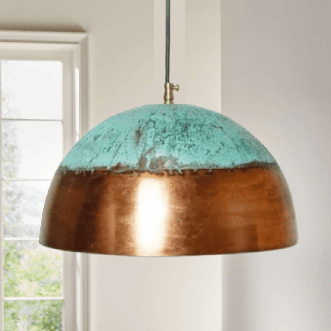 Green Patina Copper Pendant Light,  Oxidized Kitchen Lighting. - bohoprime