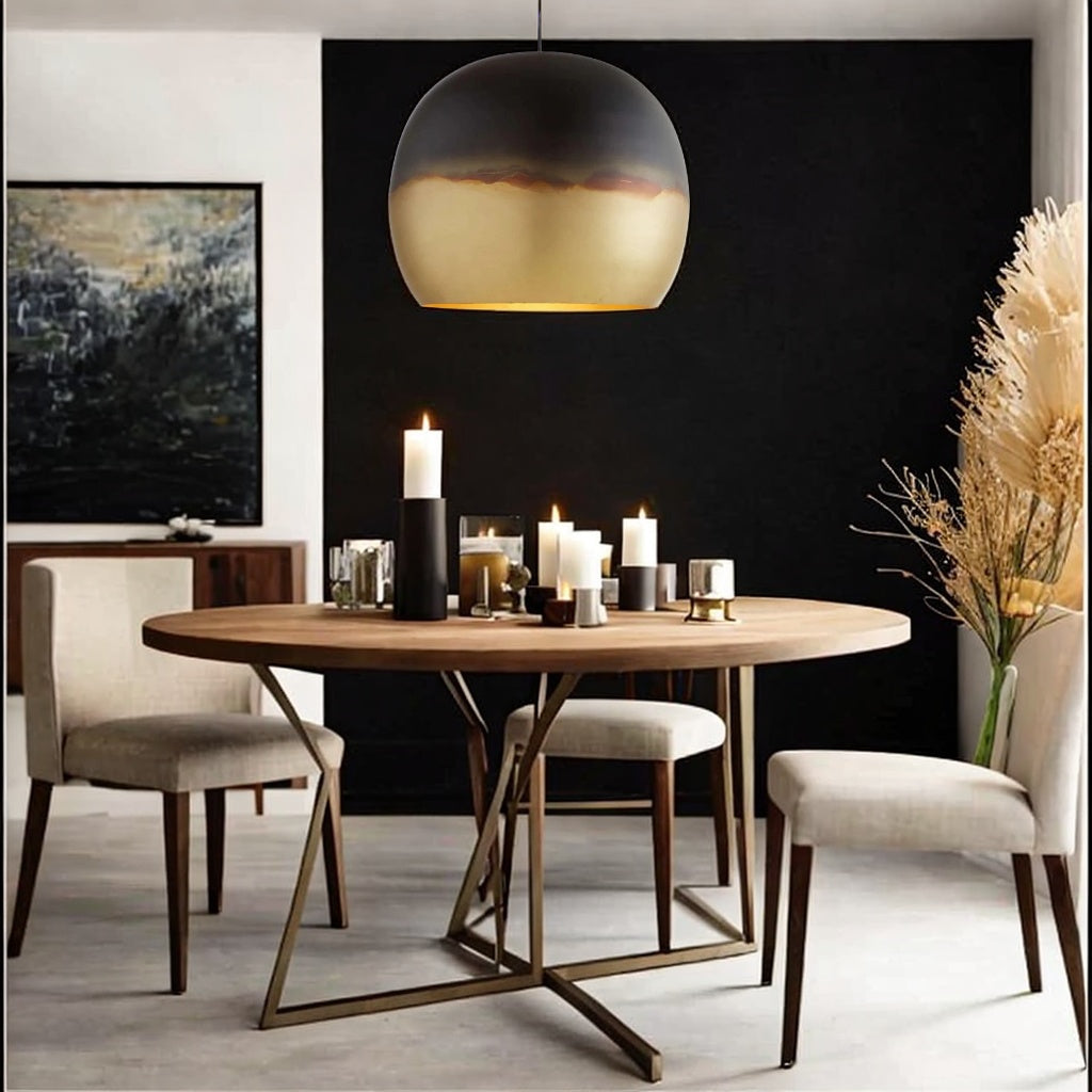 Set of 2 Globe Dome Pendant Light, Brass pendant Lamp with Two-Tone Ceiling Lamp - bohoprime