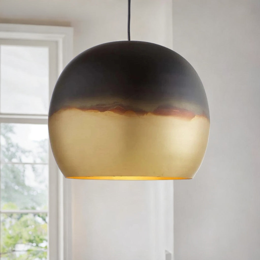 Set of 2 Globe Dome Pendant Light, Brass pendant Lamp with Two-Tone Ceiling Lamp - bohoprime