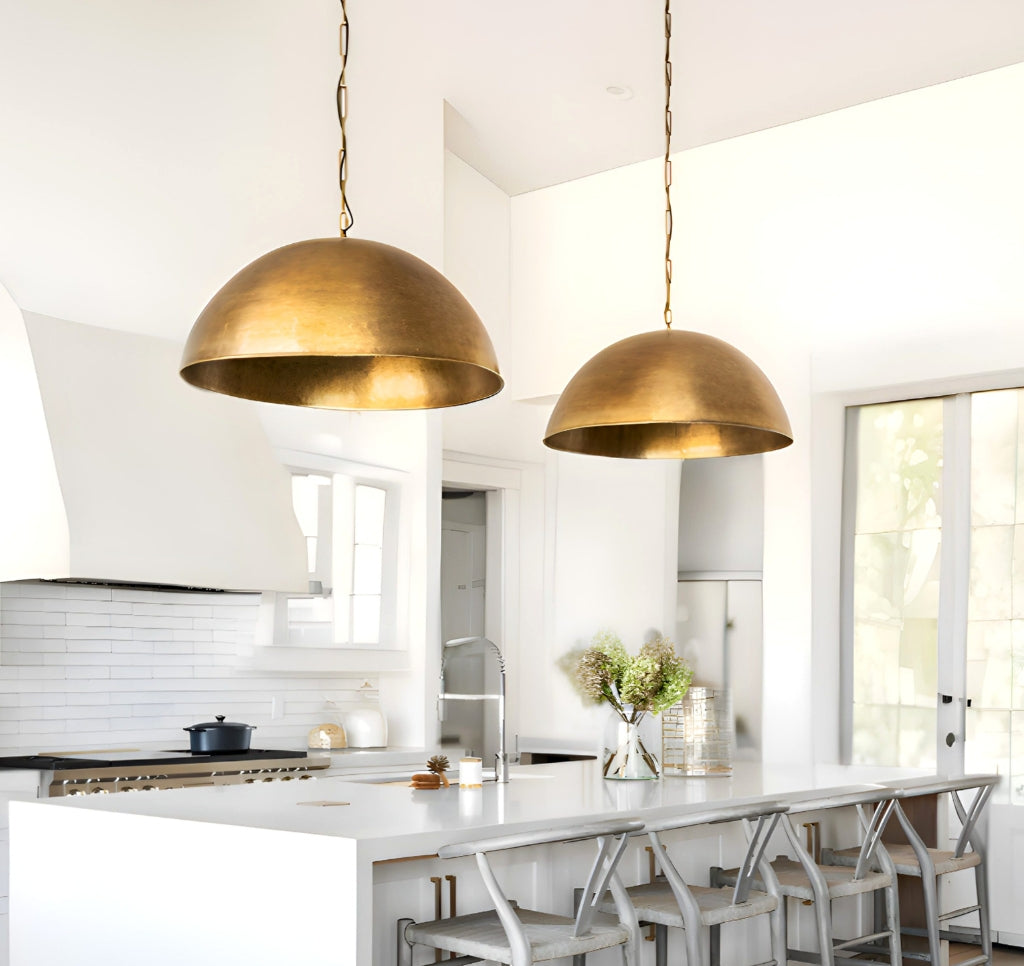 Set of 2 Brushed Dome Pendant Light, Hanging Light Fixture - bohoprime