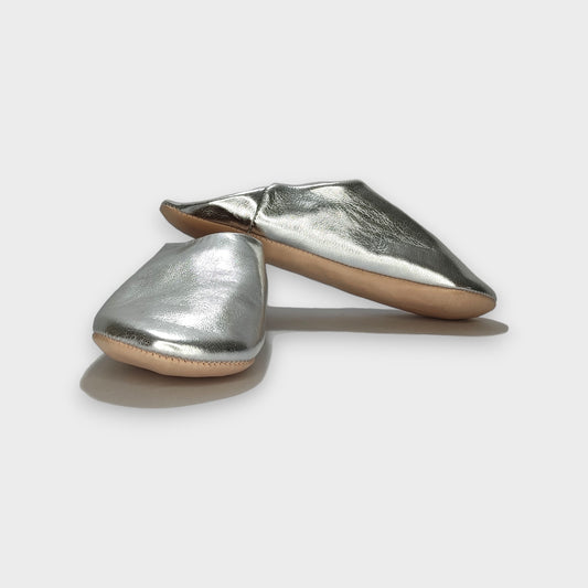 Bright Silver Moroccan Babouche Slippers  Classic Comfort
