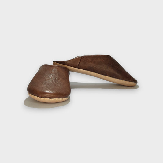 Dark Brown Moroccan Leather Babouche Slippers