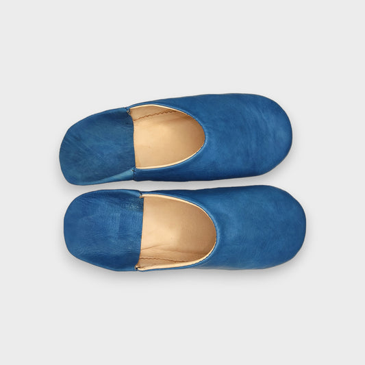 Blue Moroccan Babouche Slippers for Women - Soft Organic Leather Mules