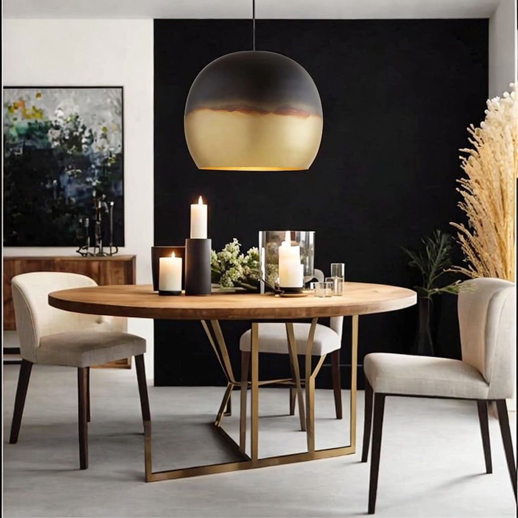 Set of 2 Globe Dome Pendant Light, Brass pendant Lamp with Two-Tone Ceiling Lamp - bohoprime