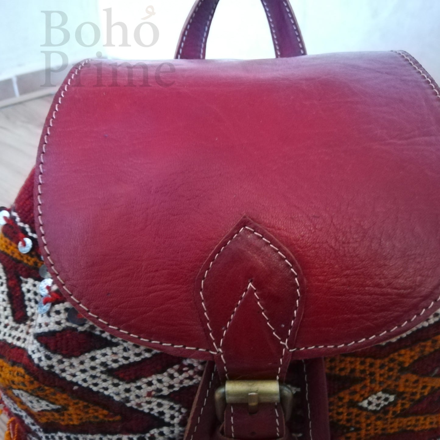 Handmade Moroccan Backpack Leather Woven Kilim Shoulder Bag, Travel Bag Ethnic, Berber Bohemian Backpack, Vintage Unique Stylish Handbag
