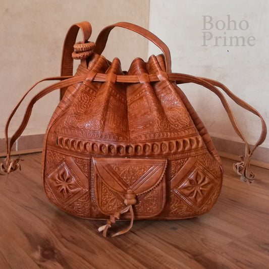 Moroccan leather bag, Shoulder Bag, Wanderlust Bag, Leather Satchel Cross Shoulder Straps, gift for her, leather drawstring bag