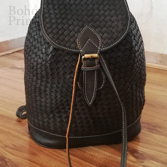 Braided Moroccan Leather Backpack Vintage look Leather Bag
