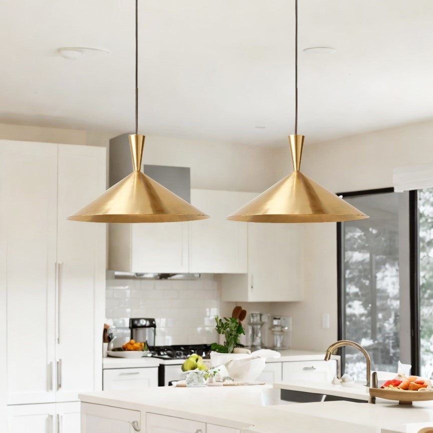 Set of 3 Polished Brass Cone Pendant Light, Kitchen Island Light. - bohoprime