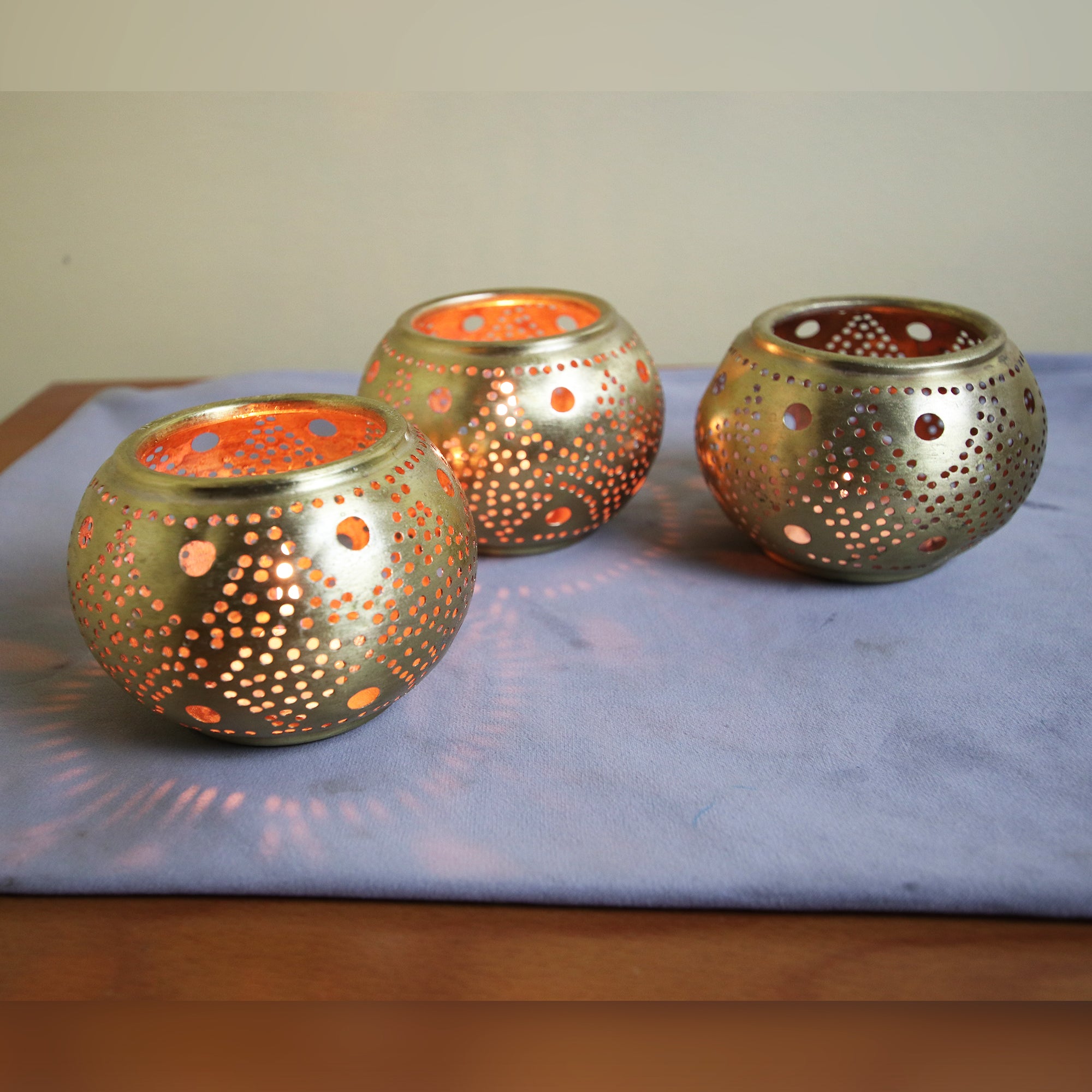 set of 3 brass candle holders - bohoprime
