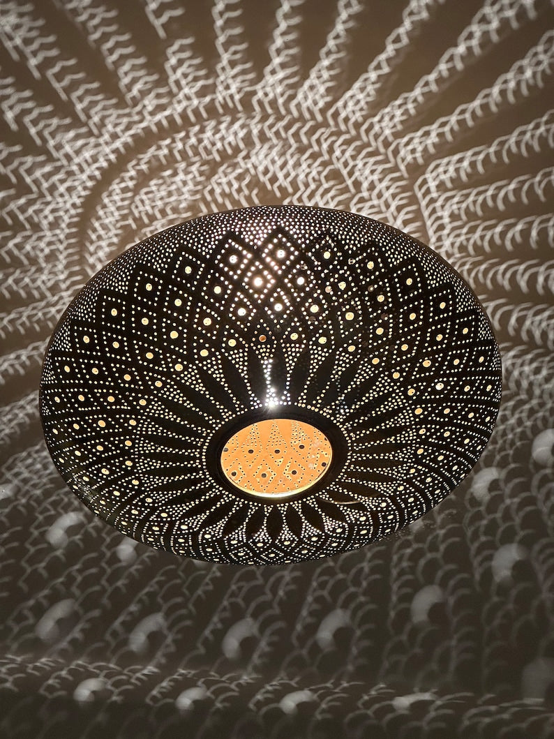 Moroccan brass chandelier lighting, silver pendant light , bronze ceiling lamp , silver chandelier, black pendant lighting,handmade pendant - bohoprime