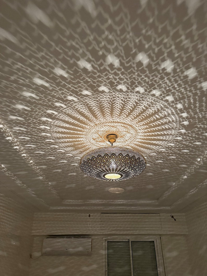 Moroccan brass chandelier lighting, silver pendant light , bronze ceiling lamp , silver chandelier, black pendant lighting,handmade pendant - bohoprime