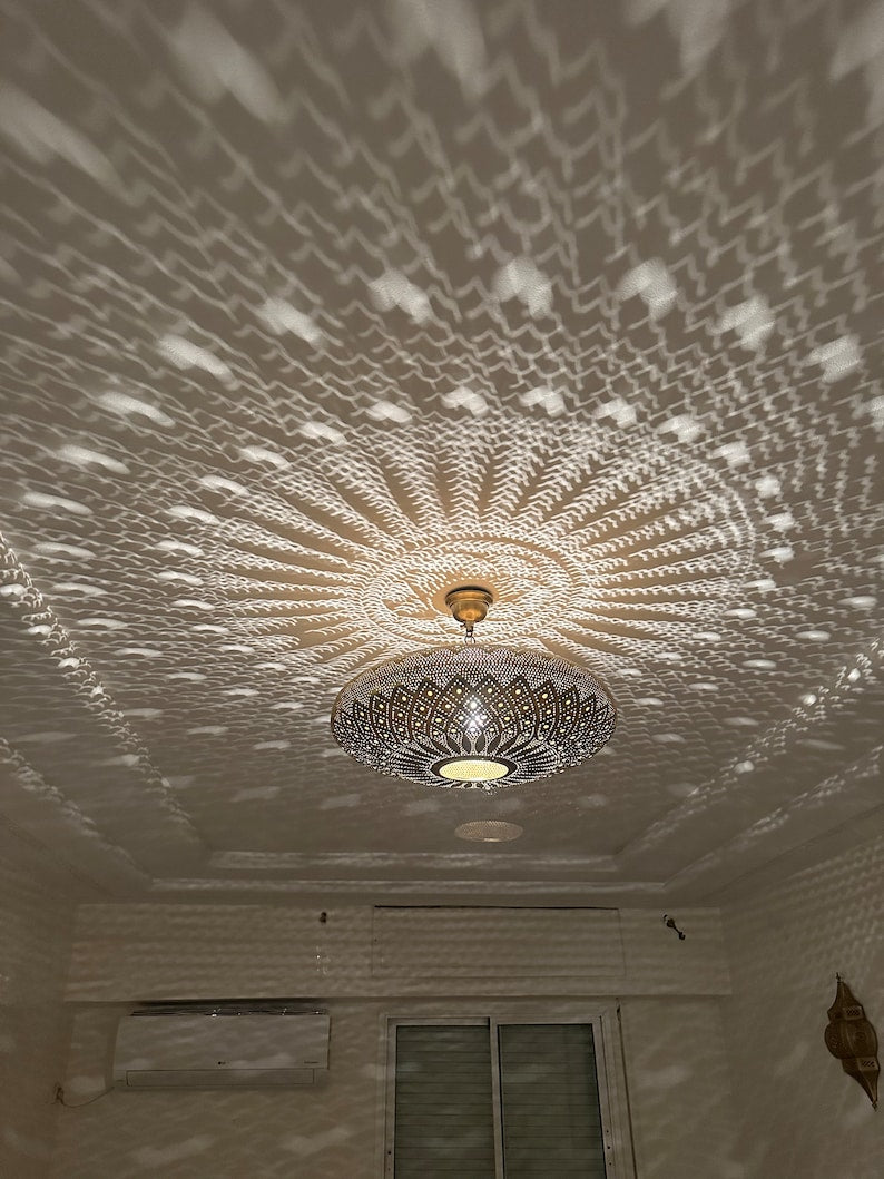 Moroccan brass chandelier lighting, silver pendant light , bronze ceiling lamp , silver chandelier, black pendant lighting,handmade pendant - bohoprime