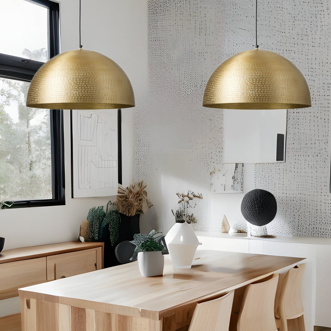 Gold Hammered Pendant Light for kitchen Island, Pendant light. - bohoprime