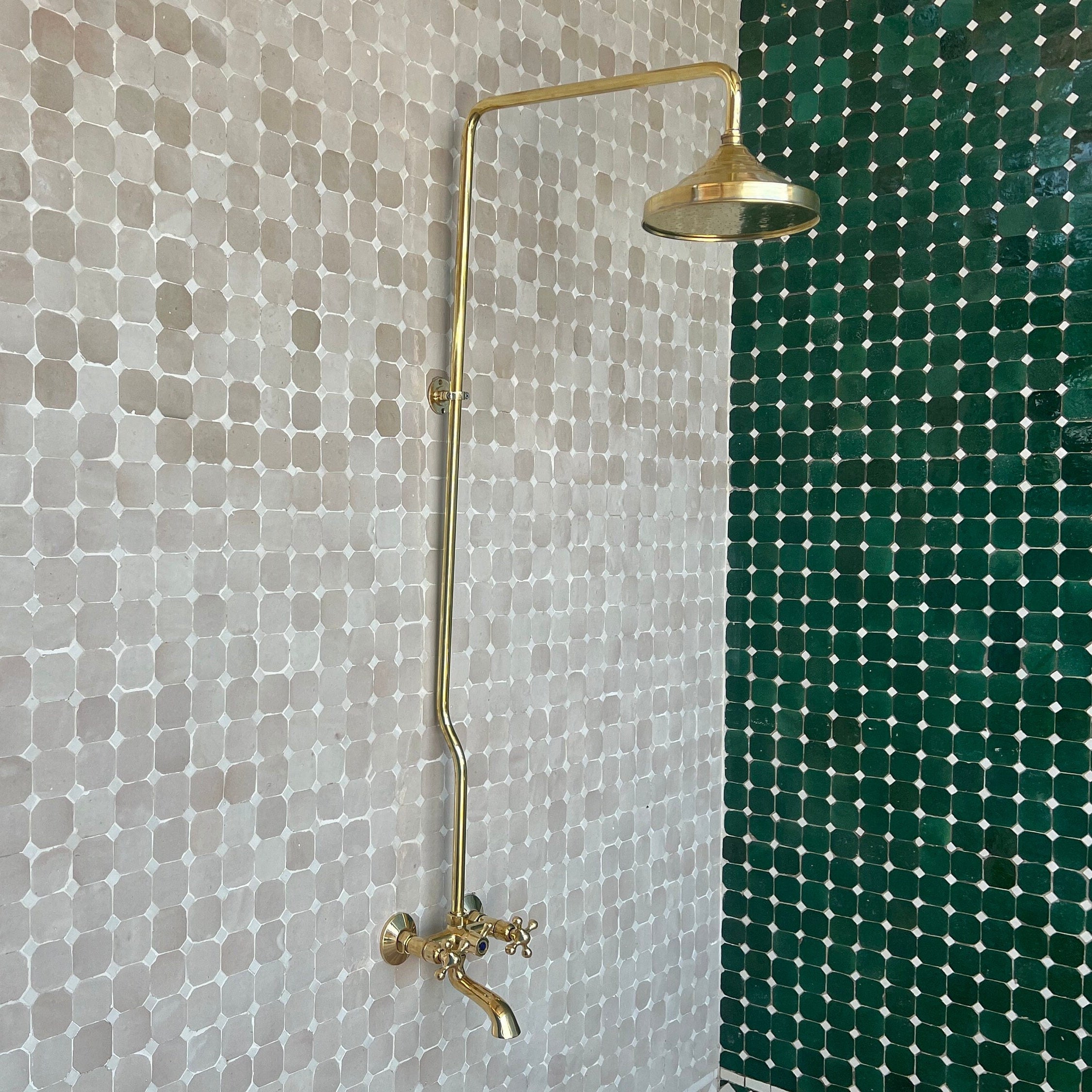 Unlacquered Brass Shower System, Round Shower Head with High Pressure - bohoprime