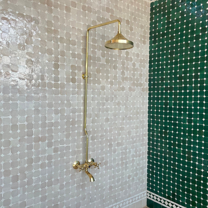 Unlacquered Brass Shower System, Round Shower Head with High Pressure - bohoprime