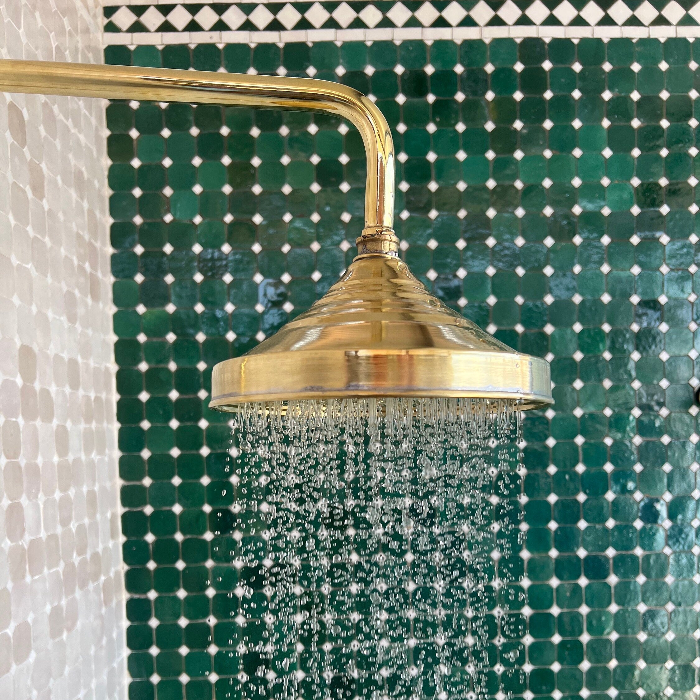 Unlacquered Brass Shower System, Round Shower Head with High Pressure - bohoprime