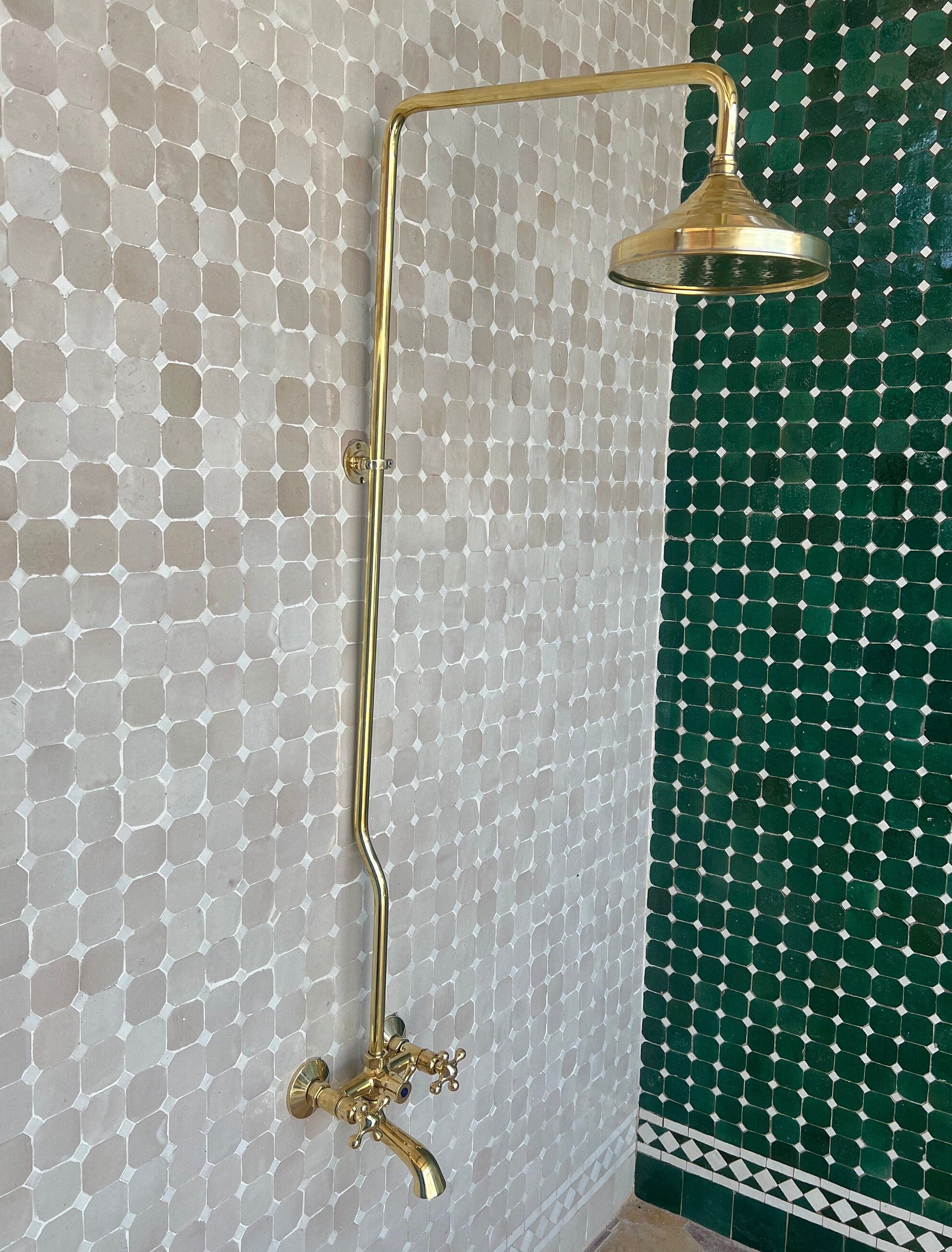 Unlacquered Brass Shower System, Round Shower Head with High Pressure - bohoprime