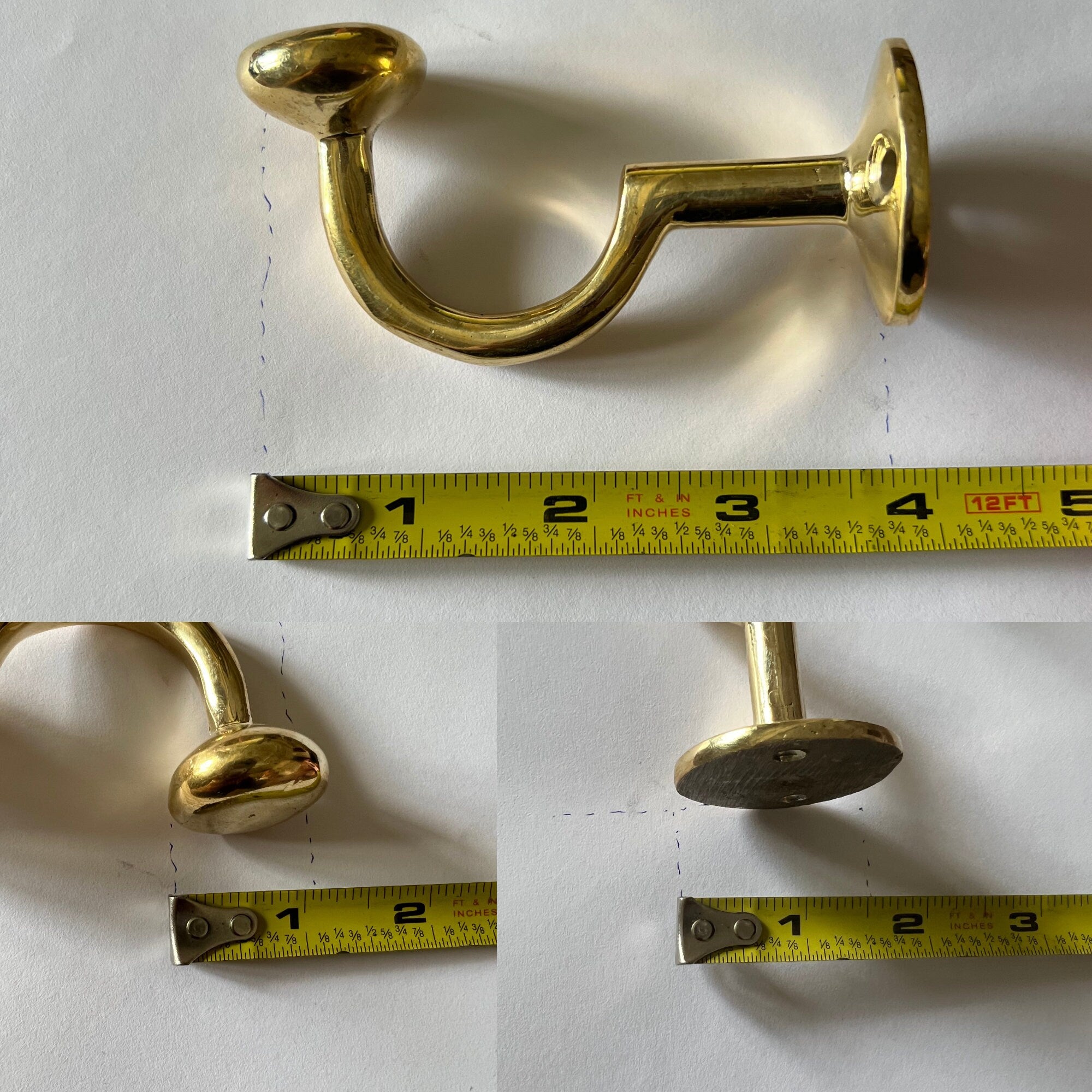 Brass Hook, Unlacquered Brass Hooks, Vintage Antique Brass Wall Hook - bohoprime