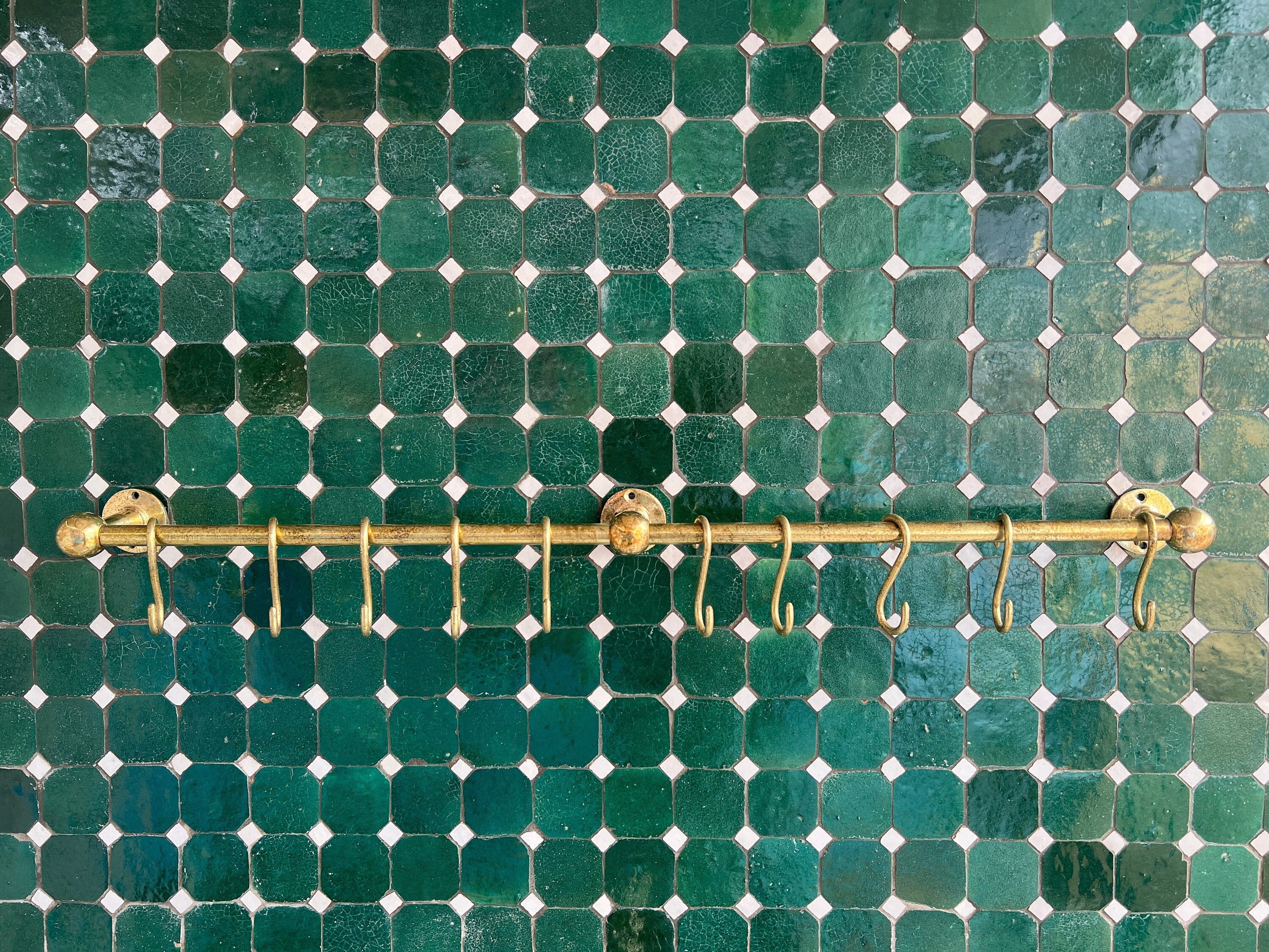 Unlacquered Brass Pot Rail, Brass Rod , Vintage Brass Rail, Pot Rail and Hooks - bohoprime