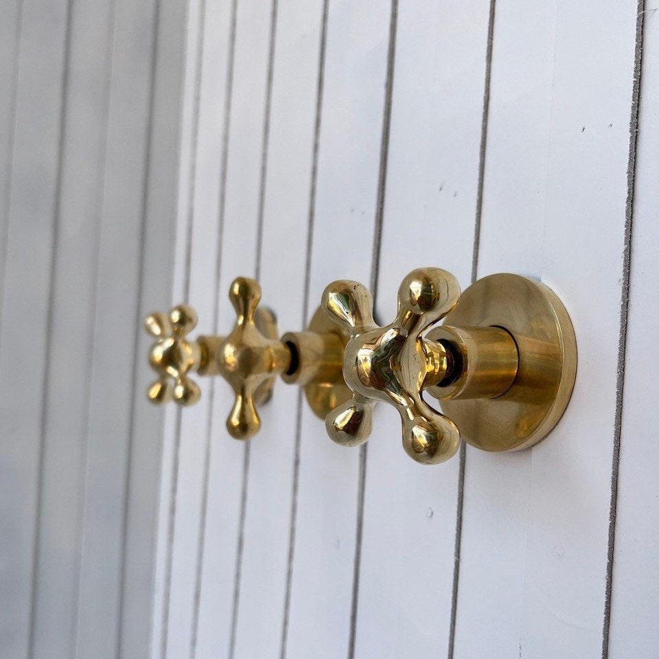 Unlacquered Brass Shower Set, Vintage Brass Shower With Handheld Shower &amp; Shower Head - bohoprime