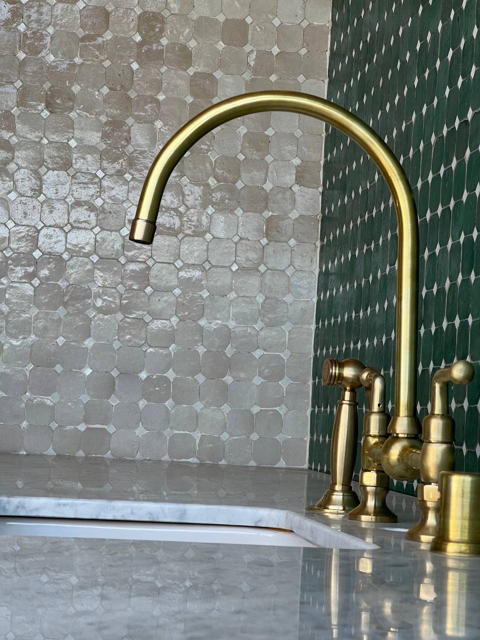 Unlacquered Brass Kitchen Faucet With Lever Handles , Solid Brass Bridge Faucet - bohoprime