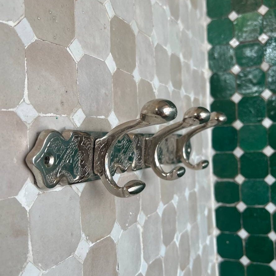 Handcrafted Brass Bathroom Hooks - Rustic Wall-Mounted Coat Hooks with Nickel Finish - bohoprime