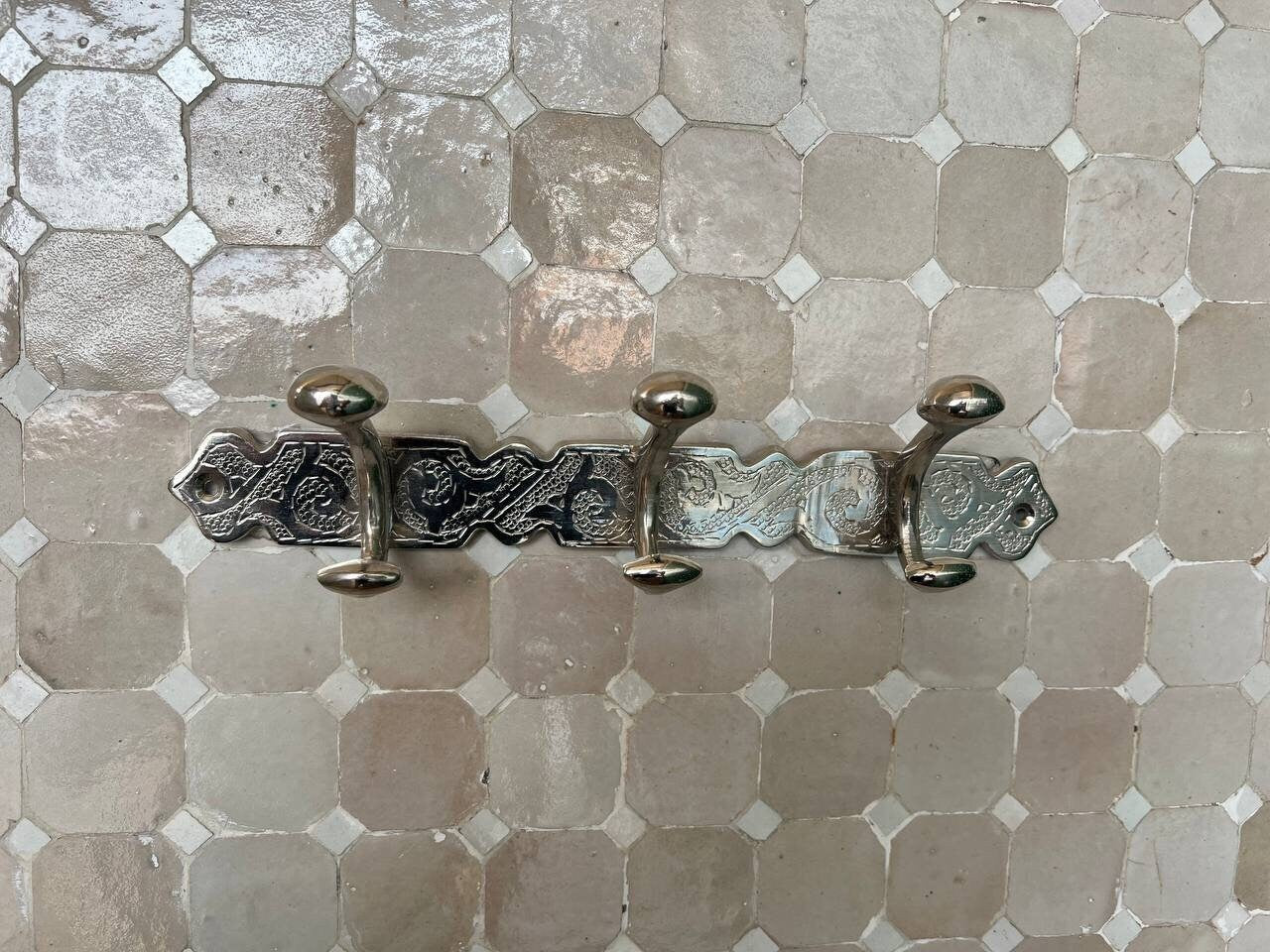 Handcrafted Brass Bathroom Hooks - Rustic Wall-Mounted Coat Hooks with Nickel Finish - bohoprime