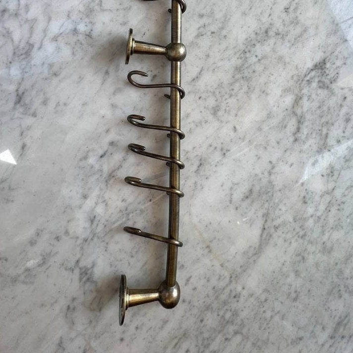 Bronze Pot Rack with Brass Rod Rail and Hooks - Stylish Kitchen Storage Solution - bohoprime