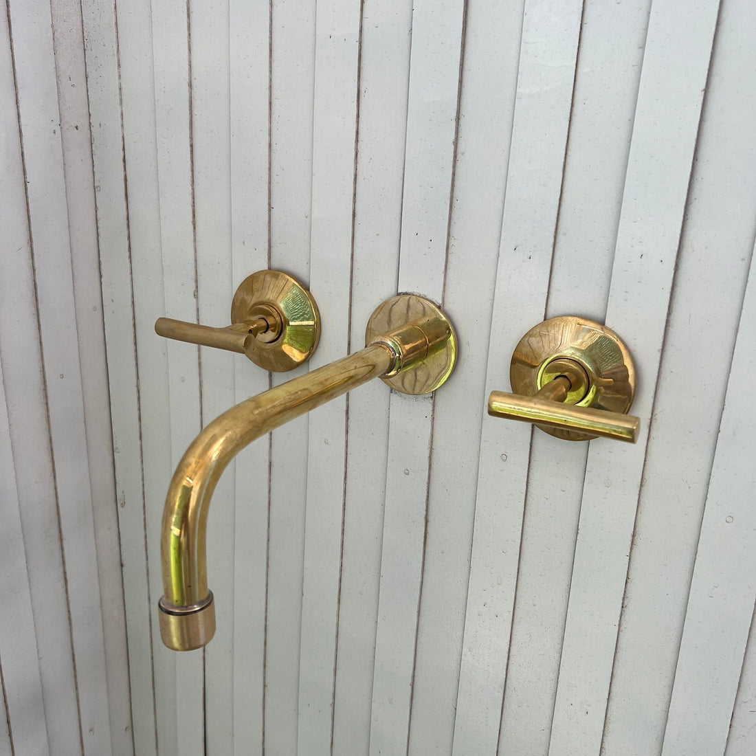 Wall Bathroom Faucet With Lever Handles in Unlacquered Brass - Gold Bathroom Faucet - bohoprime