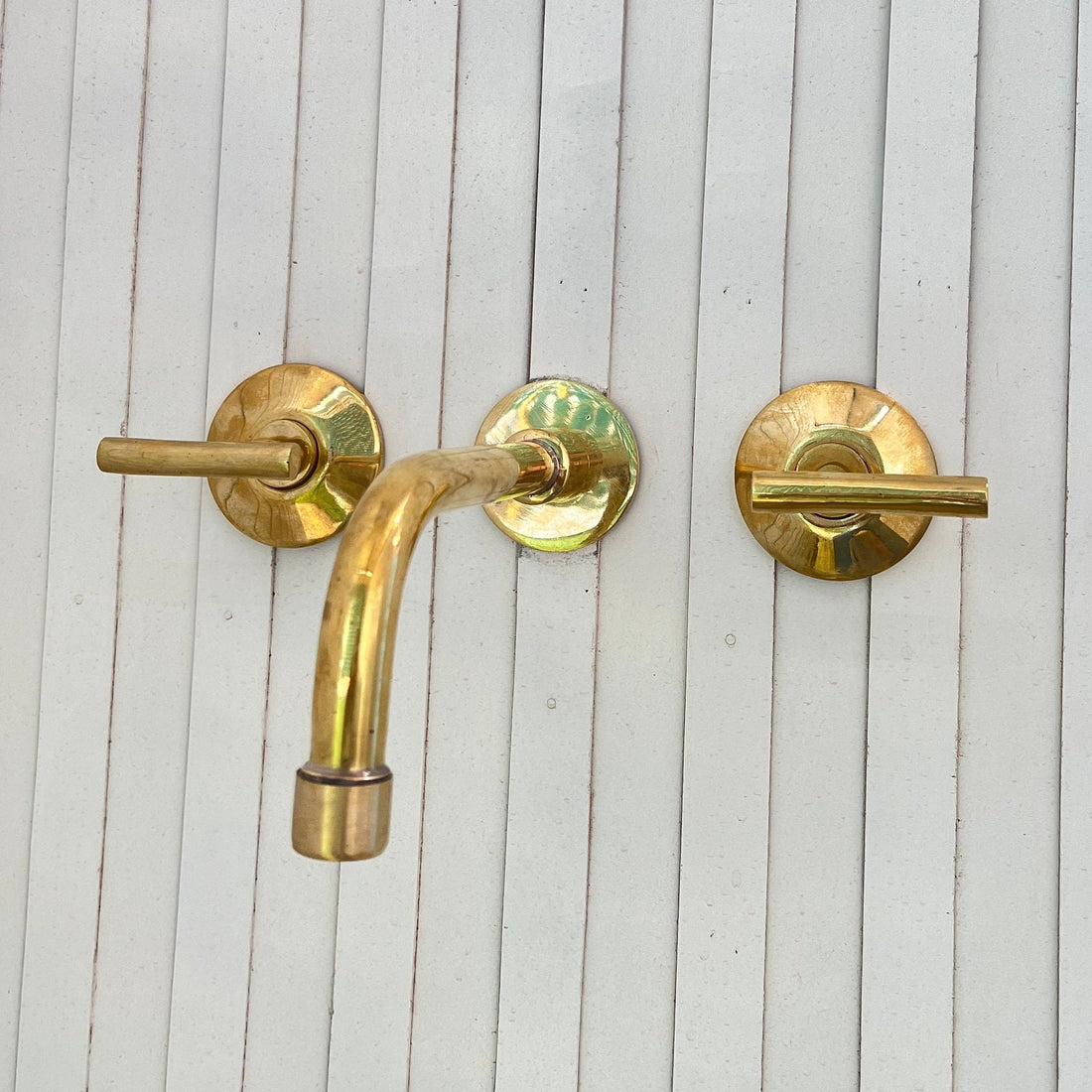 Wall Bathroom Faucet With Lever Handles in Unlacquered Brass - Gold Bathroom Faucet - bohoprime